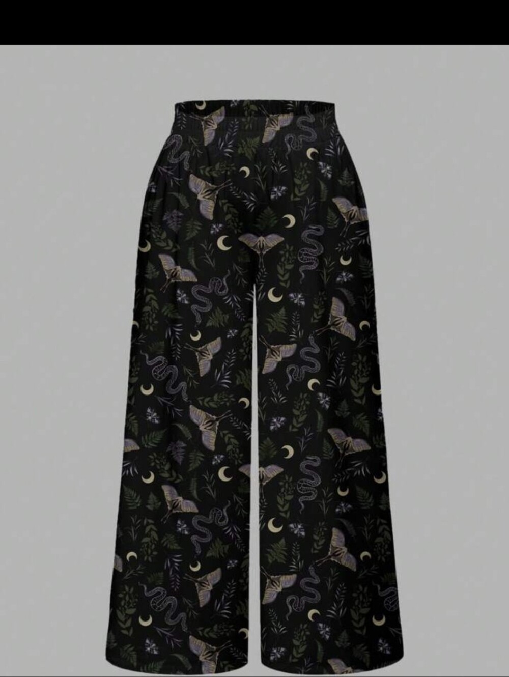 Romwe Women's Gothic Print Black Dark Moth, Snake & Moon Pants Women's 4XL